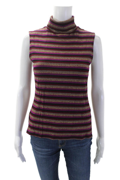 Generation Love Womens Metallic Striped Sleeveless Turtleneck Top Multi Size XS