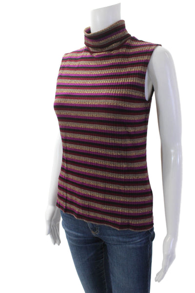 Generation Love Womens Metallic Striped Sleeveless Turtleneck Top Multi Size XS