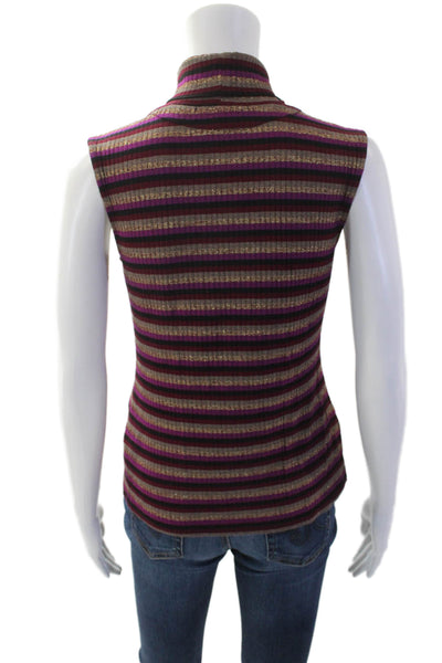 Generation Love Womens Metallic Striped Sleeveless Turtleneck Top Multi Size XS