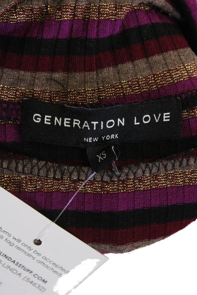 Generation Love Womens Metallic Striped Sleeveless Turtleneck Top Multi Size XS