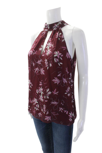 Ramy Brook Womens Silk Floral Halter Neck Blouse Burgundy Size XS
