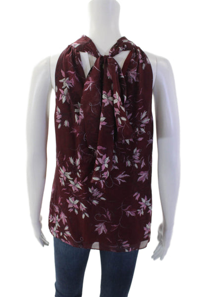 Ramy Brook Womens Silk Floral Halter Neck Blouse Burgundy Size XS