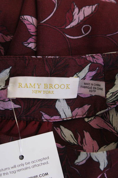 Ramy Brook Womens Silk Floral Halter Neck Blouse Burgundy Size XS