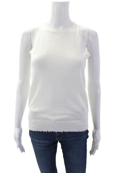 Minnie Rose Womens Cotton Distressed Hem Knit Tank White Size XS