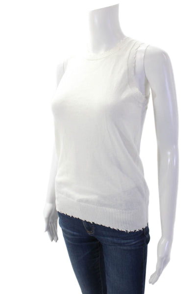 Minnie Rose Womens Cotton Distressed Hem Knit Tank White Size XS