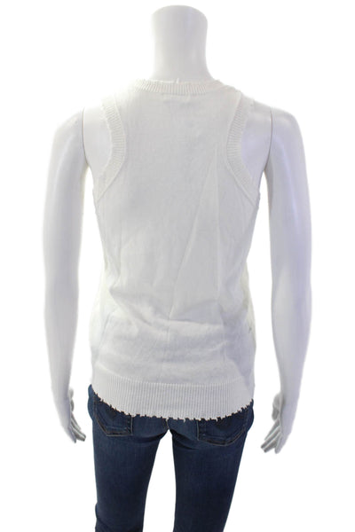 Minnie Rose Womens Cotton Distressed Hem Knit Tank White Size XS