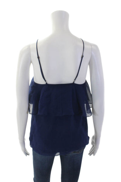 Haute Hippie Womens Silk Ruffle Trim Halter Neck Blouse Navy Size XS