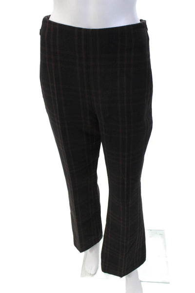 Akris Womens Plaid High Rise Flare Leg Pants Black Brown Wool Size 4