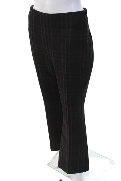 Akris Womens Plaid High Rise Flare Leg Pants Black Brown Wool Size 4