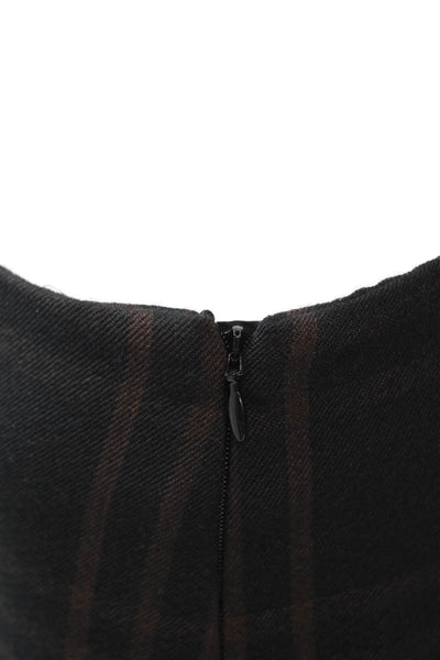 Akris Womens Plaid High Rise Flare Leg Pants Black Brown Wool Size 4