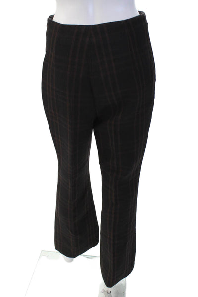 Akris Womens Plaid High Rise Flare Leg Pants Black Brown Wool Size 4
