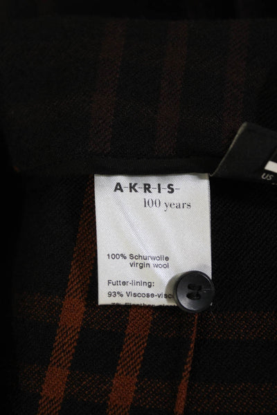 Akris Womens Plaid High Rise Flare Leg Pants Black Brown Wool Size 4