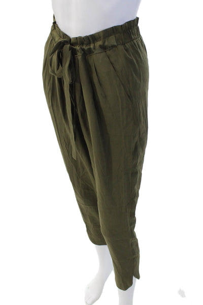 Ramy Brook Womens Silk High Rise Pleated Slim Leg Pants Green Size Small