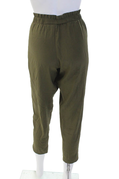Ramy Brook Womens Silk High Rise Pleated Slim Leg Pants Green Size Small