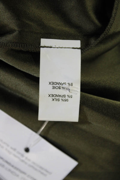Ramy Brook Womens Silk High Rise Pleated Slim Leg Pants Green Size Small
