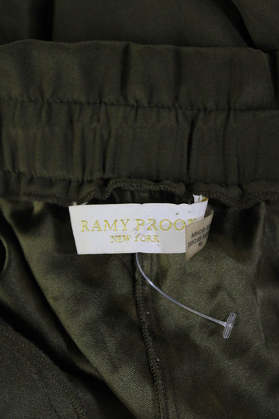 Ramy Brook Womens Silk High Rise Pleated Slim Leg Pants Green Size Small