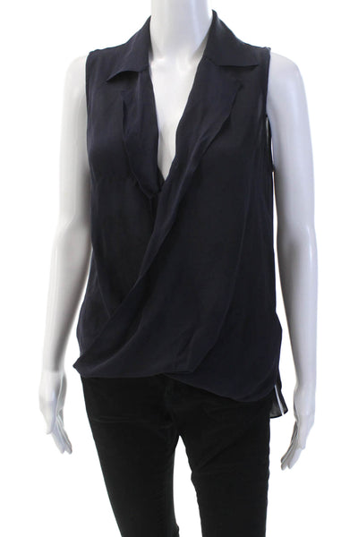 L'Agence Womens Silk V Neck Asymmetrical Tank Top Navy Blue Size Extra Small