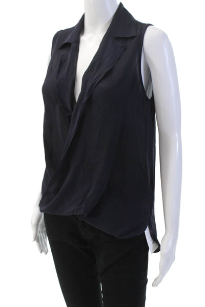 L'Agence Womens Silk V Neck Asymmetrical Tank Top Navy Blue Size Extra Small