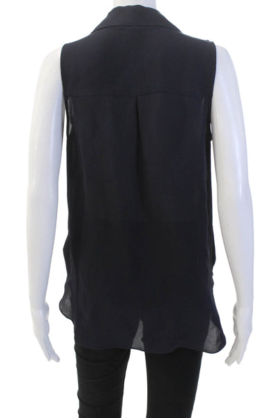 L'Agence Womens Silk V Neck Asymmetrical Tank Top Navy Blue Size Extra Small