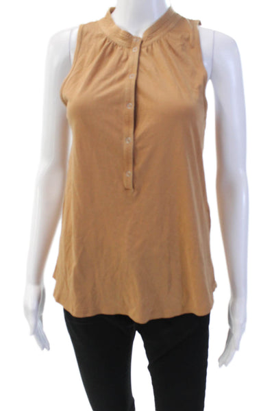 Theory Womens Half Button Down Sleeveless Tank Top Brown Cotton Size Petite