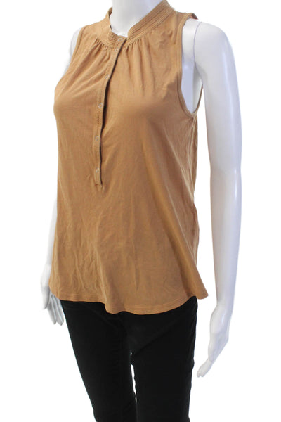 Theory Womens Half Button Down Sleeveless Tank Top Brown Cotton Size Petite