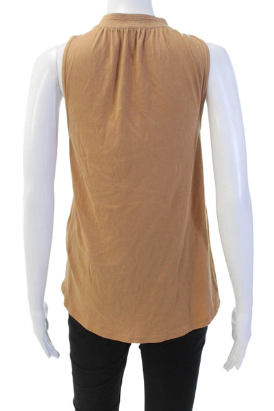 Theory Womens Half Button Down Sleeveless Tank Top Brown Cotton Size Petite