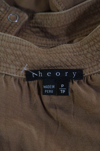 Theory Womens Half Button Down Sleeveless Tank Top Brown Cotton Size Petite