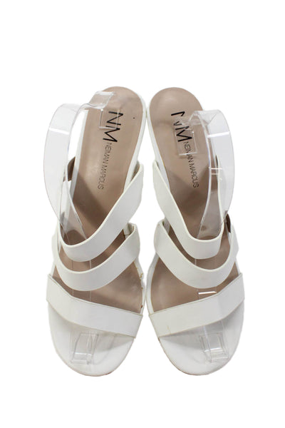 Neiman Marcus Womens Leather Strappy Slide On Sandal Heels White Size 9 Medium