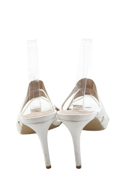 Neiman Marcus Womens Leather Strappy Slide On Sandal Heels White Size 9 Medium
