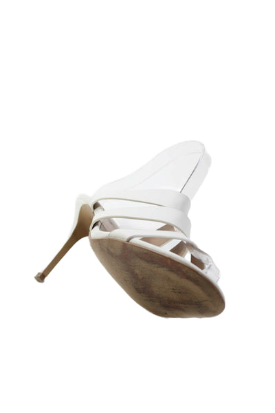 Neiman Marcus Womens Leather Strappy Slide On Sandal Heels White Size 9 Medium