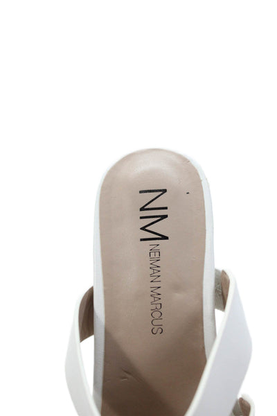 Neiman Marcus Womens Leather Strappy Slide On Sandal Heels White Size 9 Medium