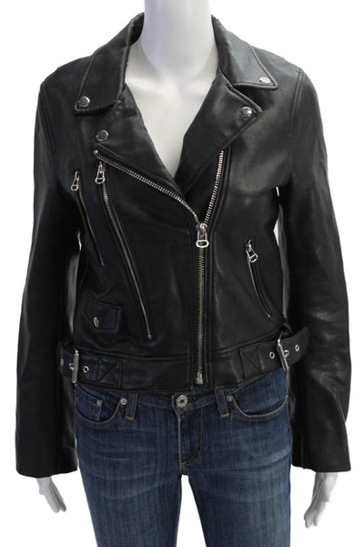 Zara Womens Collared Long Sleeve Zipper Detail Zip Up Biker Jacket Black Size M
