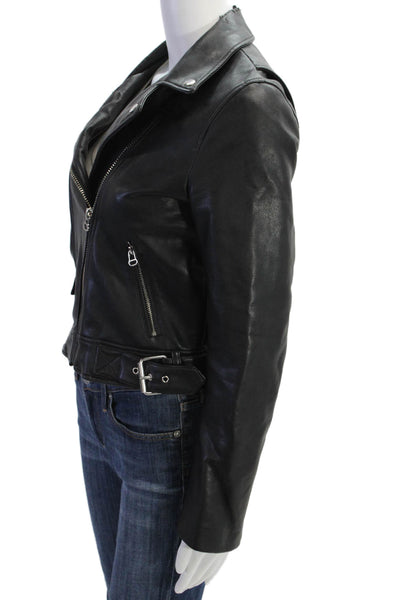 Zara Womens Collared Long Sleeve Zipper Detail Zip Up Biker Jacket Black Size M