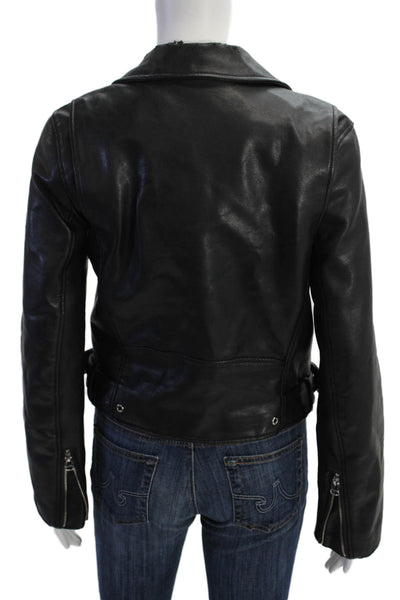 Zara Womens Collared Long Sleeve Zipper Detail Zip Up Biker Jacket Black Size M