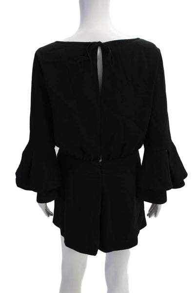 Saks Fifth Avenue Womens Quarter Bell Sleeve Round Neck Romper Black Size XS