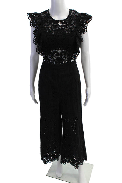 Nightcap Clothing Womens Cotton Eyelet Embroidered Jumpsuit Black Size 4