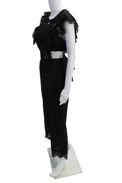 Nightcap Clothing Womens Cotton Eyelet Embroidered Jumpsuit Black Size 4