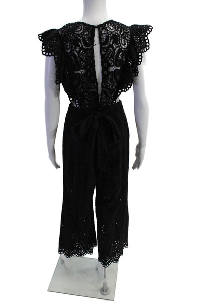 Nightcap Clothing Womens Cotton Eyelet Embroidered Jumpsuit Black Size 4