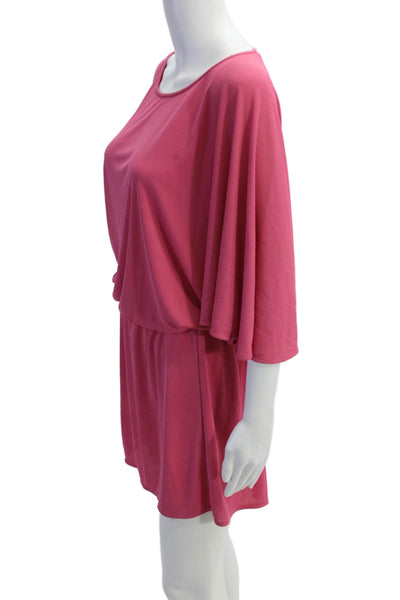 Tibi Womens Round Neck Short Sleeve Elastic Waist Mini Dress Hot Pink Size S
