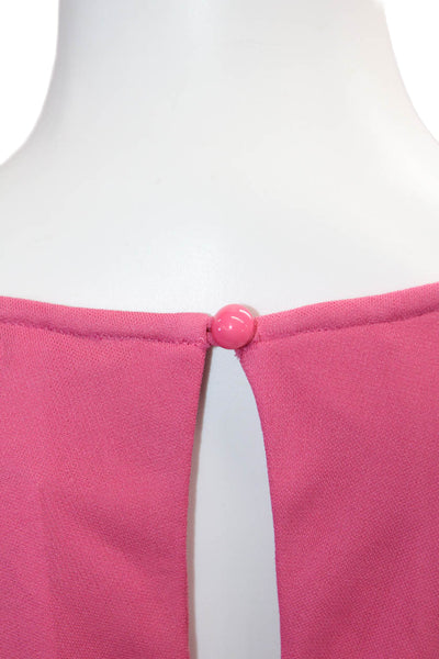 Tibi Womens Round Neck Short Sleeve Elastic Waist Mini Dress Hot Pink Size S