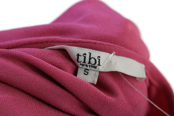 Tibi Womens Round Neck Short Sleeve Elastic Waist Mini Dress Hot Pink Size S