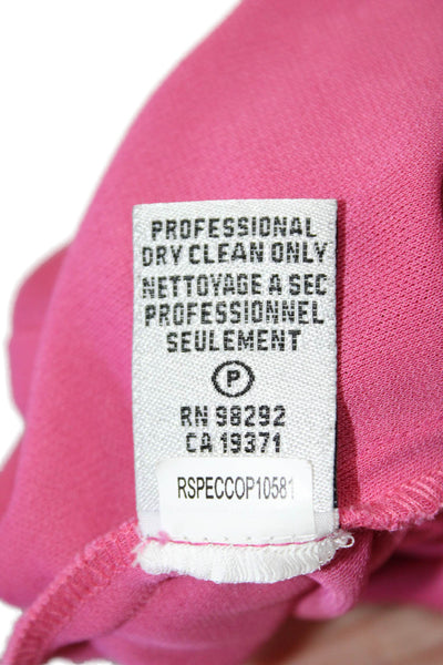 Tibi Womens Round Neck Short Sleeve Elastic Waist Mini Dress Hot Pink Size S