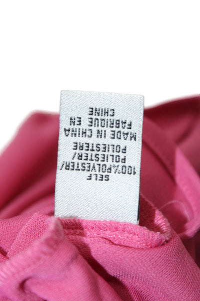 Tibi Womens Round Neck Short Sleeve Elastic Waist Mini Dress Hot Pink Size S
