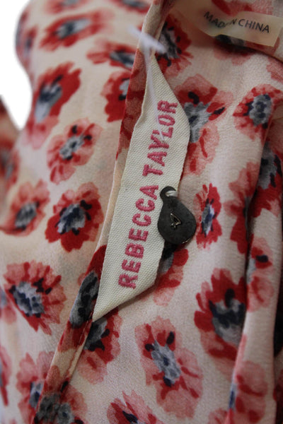 Rebecca Taylor Womens Silk Floral Print A Line Dress Pink Red Size 4
