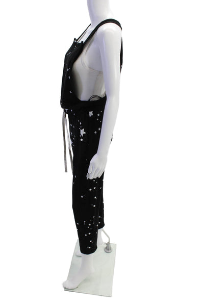 Monrow Womens Stars Print Sleeveless Jumpsuit Black White Cotton Size Medium