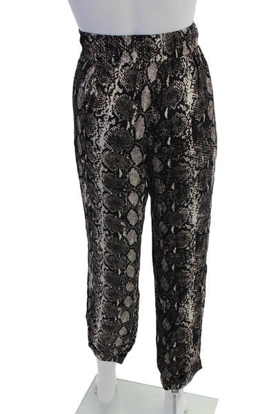 Nation LTD Womens Snakeskin Print High Rise Pants Black Beige Size Medium