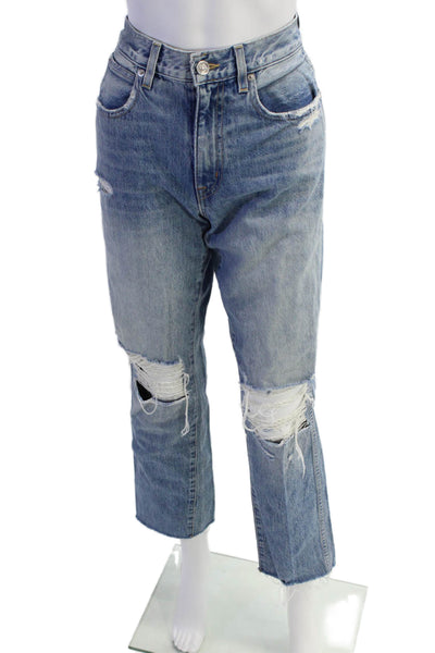 Slvrlake Womens High Rise Ripped Straight Leg Jeans Blue Cotton Size 28