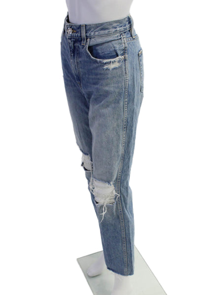 Slvrlake Womens High Rise Ripped Straight Leg Jeans Blue Cotton Size 28