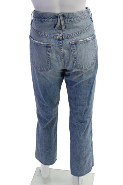 Slvrlake Womens High Rise Ripped Straight Leg Jeans Blue Cotton Size 28