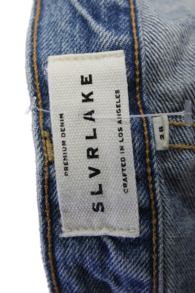 Slvrlake Womens High Rise Ripped Straight Leg Jeans Blue Cotton Size 28